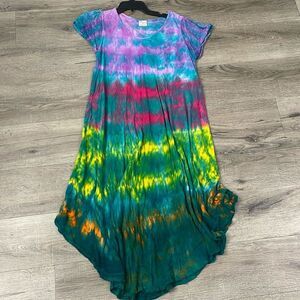Advance Apparels Free Size Tye Tie Dye Maxi Flow Dress Short Sleeve